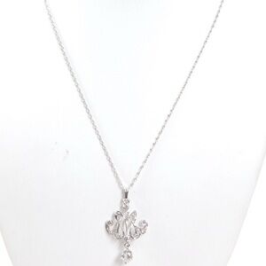 Antique 14K White Gold Old European Cut Diamond lavalier Necklace